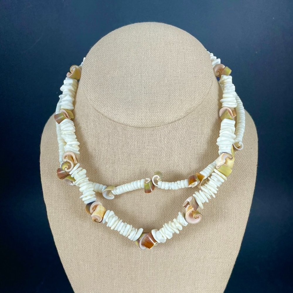 Necklaces Natural Ocean Shell PUKA Artisan Made Necklaces. Set of Two.